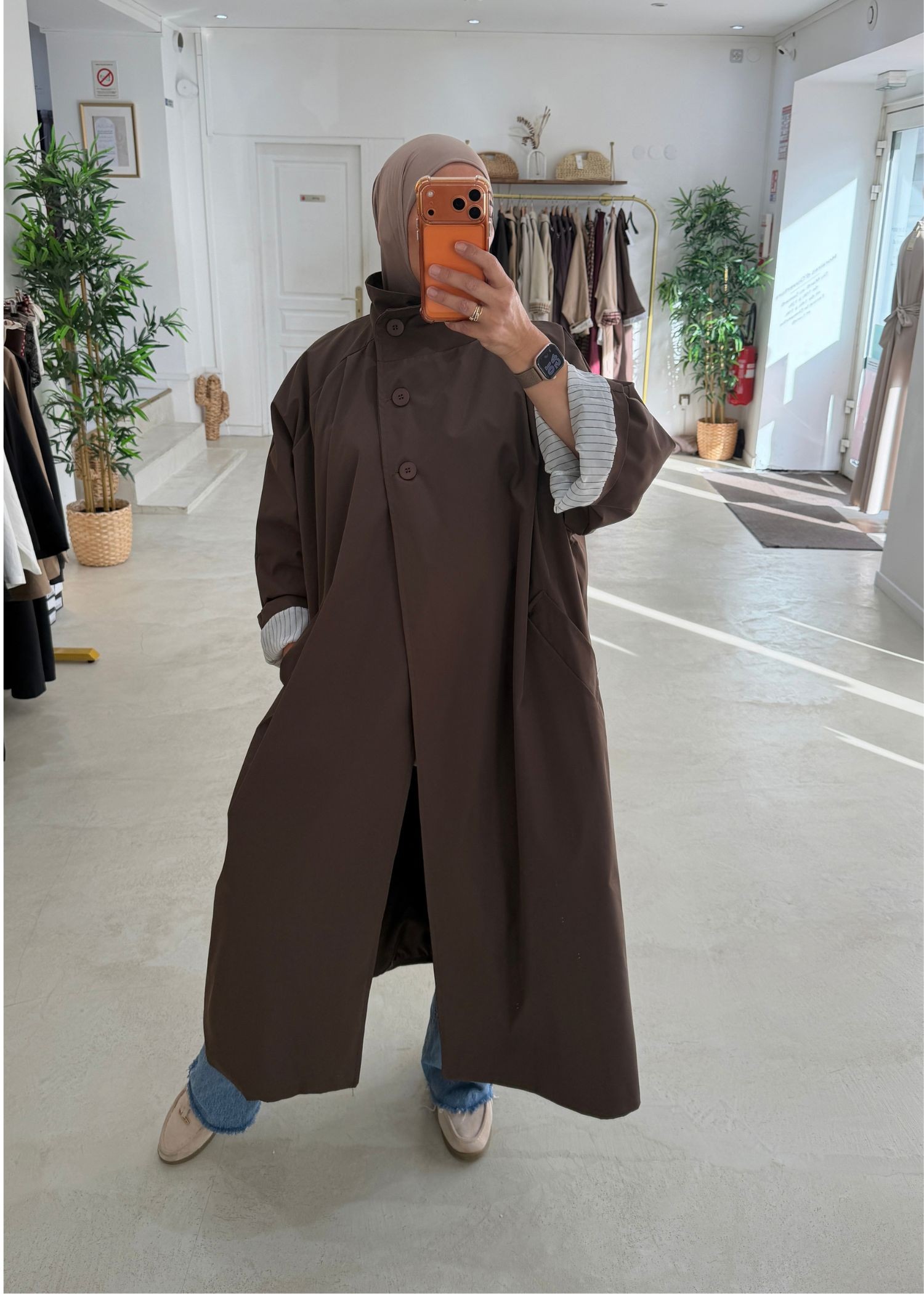 Trench coat oversize col montant chocolat