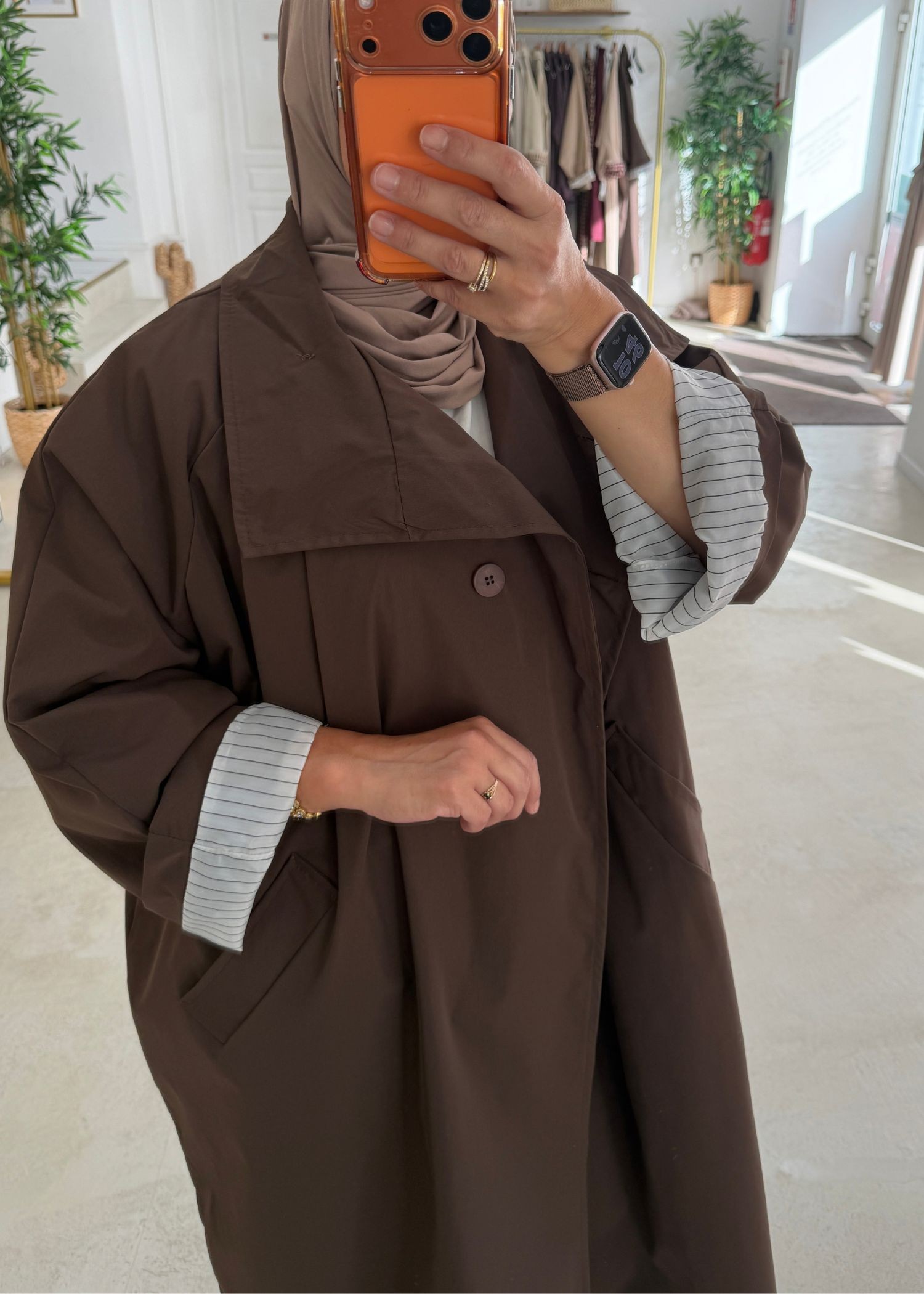 Trench coat oversize col montant chocolat