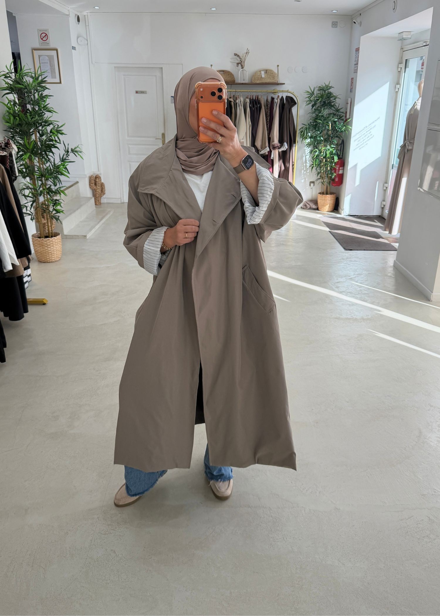 Trench coat oversize col montant taupe
