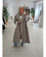 Trench coat oversize col montant taupe