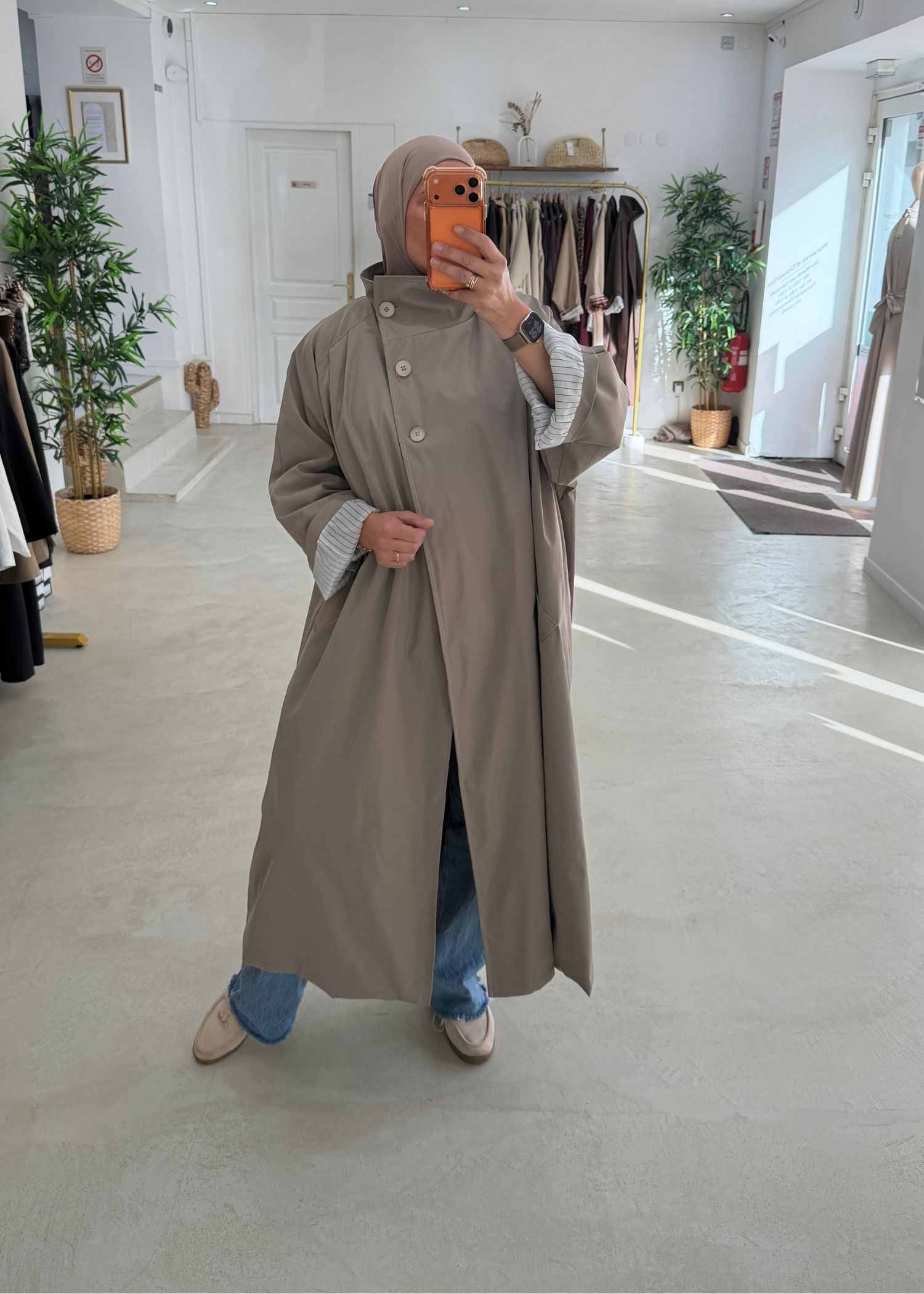 Trench coat oversize col montant taupe