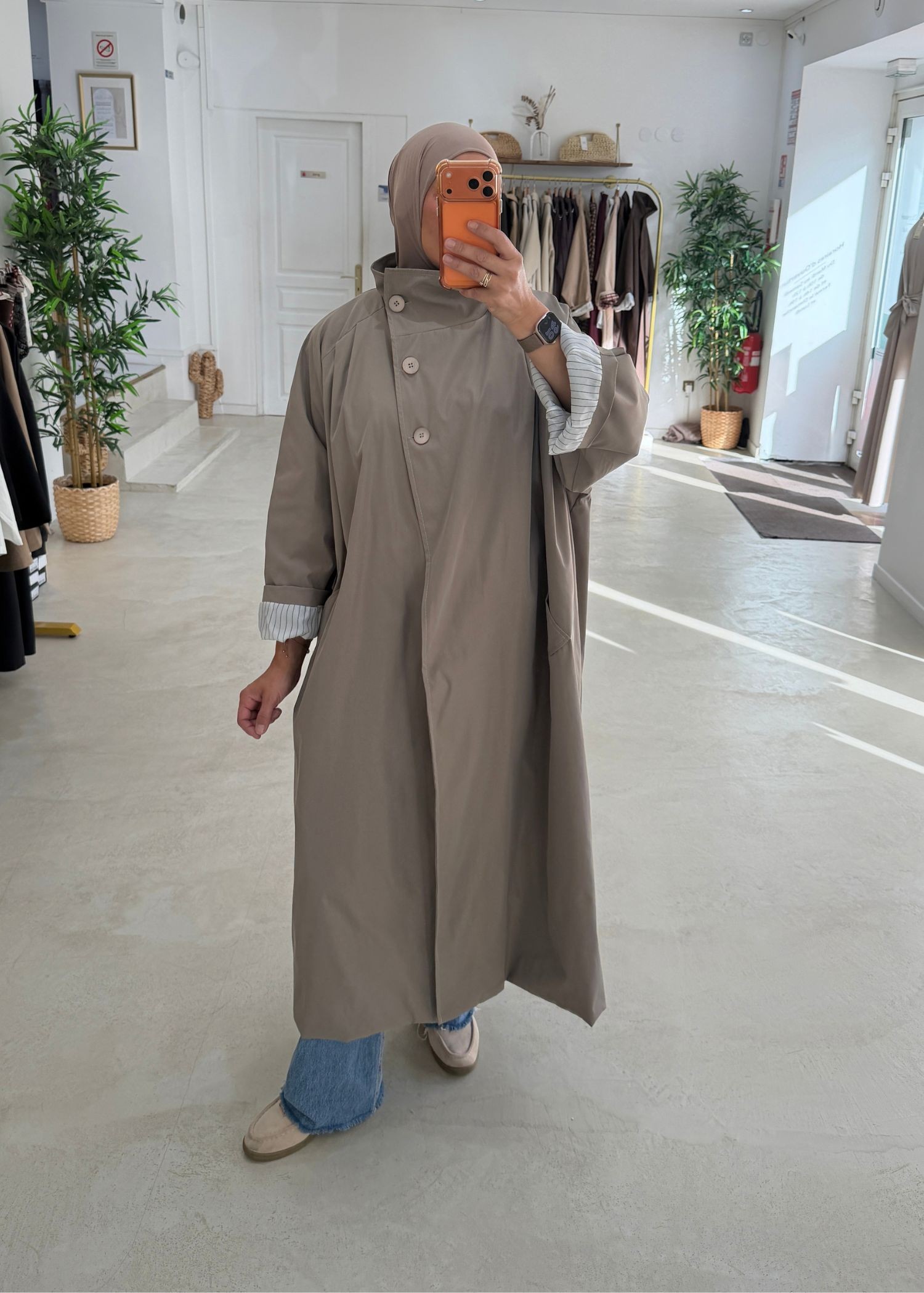 Trench coat oversize col montant taupe