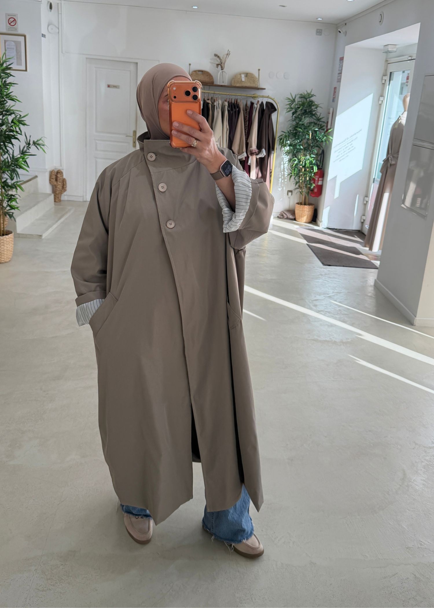 Trench coat oversize col montant taupe