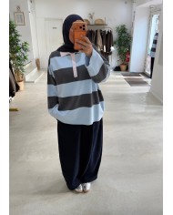 Pull polo rayé choco/jaune